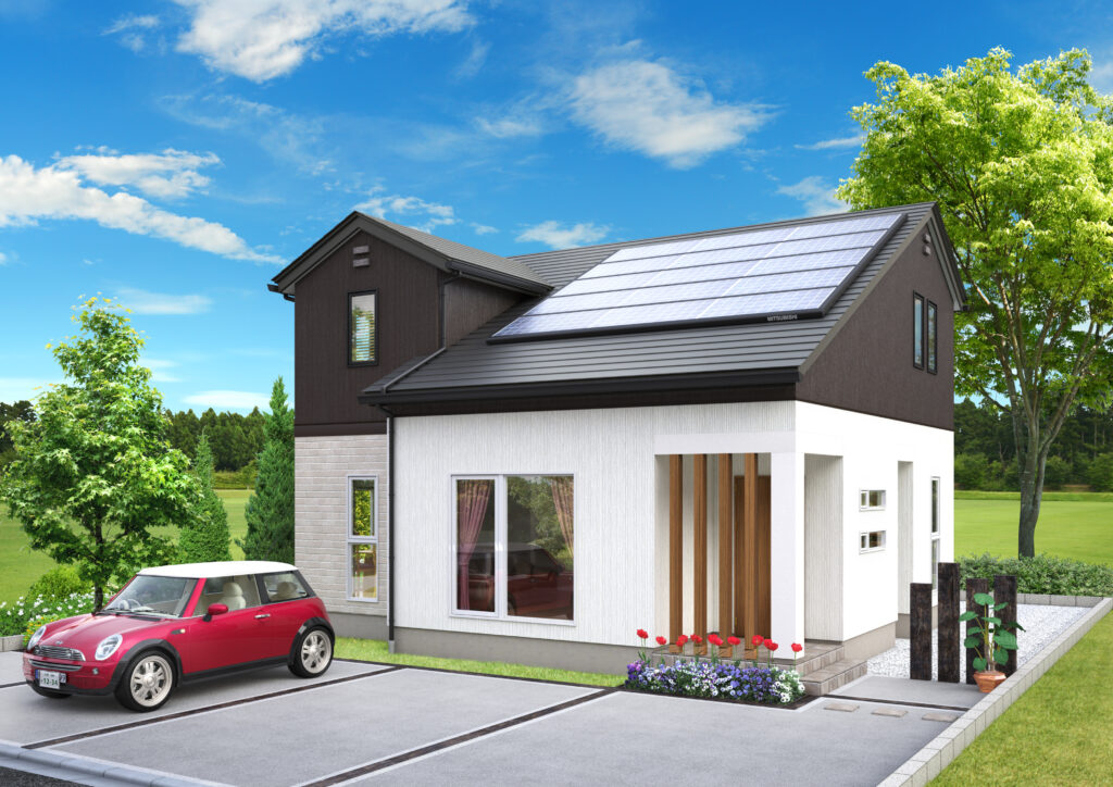 ソーラーパネル付き住宅の完成予想図 建築パース
